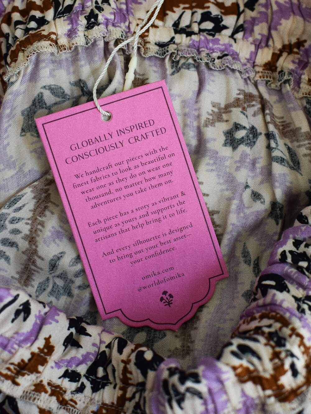NWT Omika Monroe Maxi Dress Floral Tiered Tie Back Lilac Brown Sz M Euro Summer - Picture 10 of 13
